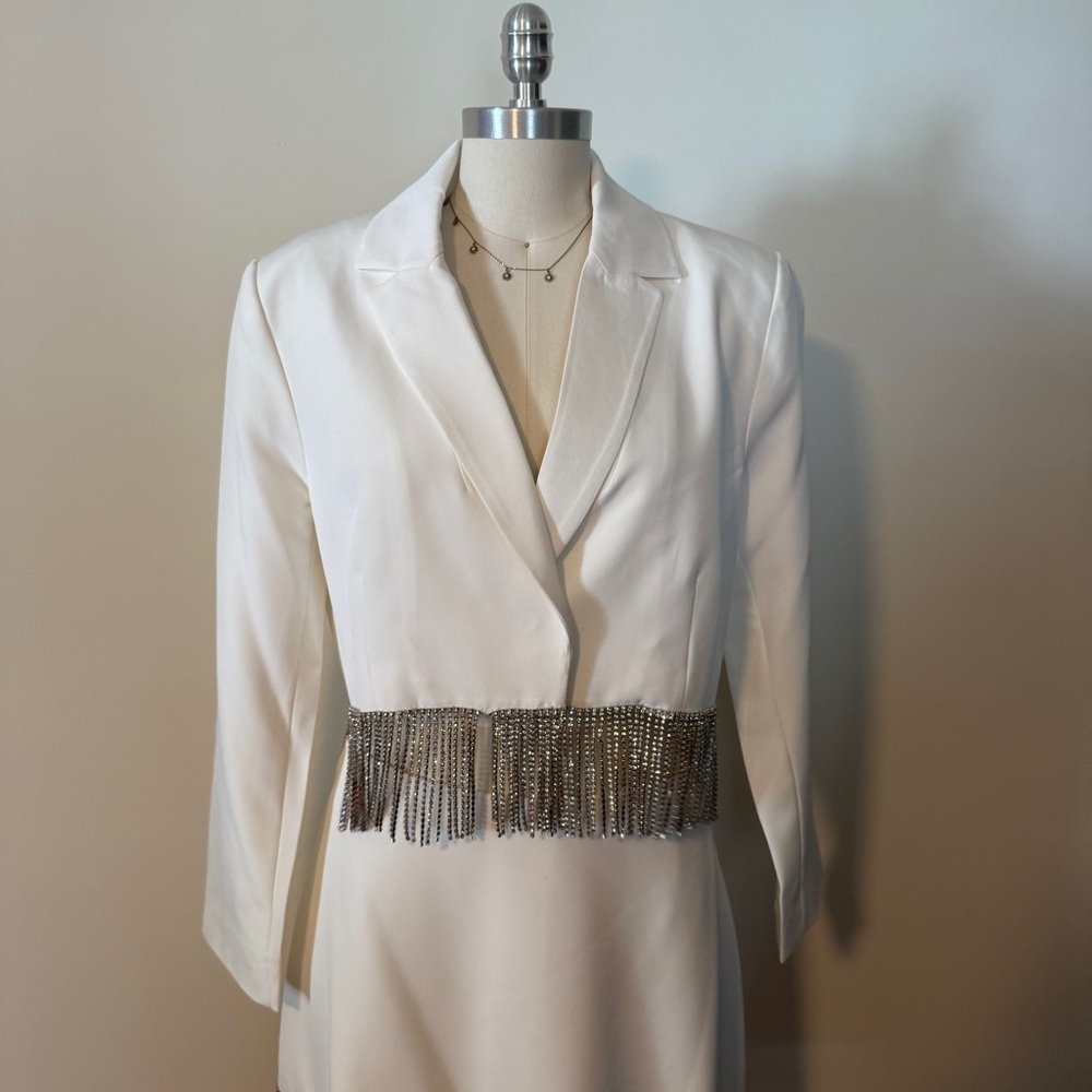 Gianni Bini White Rhinestone Fringe Two Piece Set - Picture 3 of 14